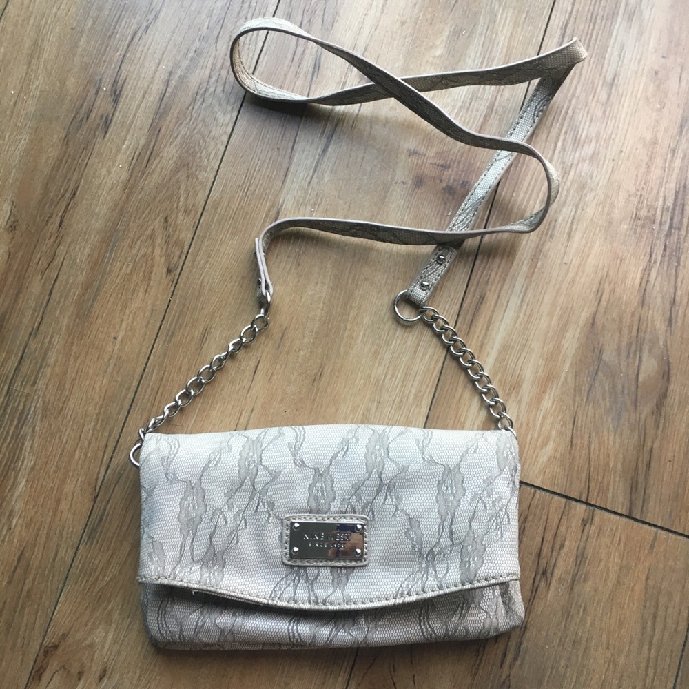 Nine West Gray OffWhite Lace Clutch Wristlet Purse